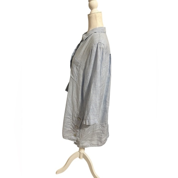 J. Jill Blue White Striped Tunic 100% Linen Top Pull Over Lagenlook Beach Size M - Picture 2 of 9